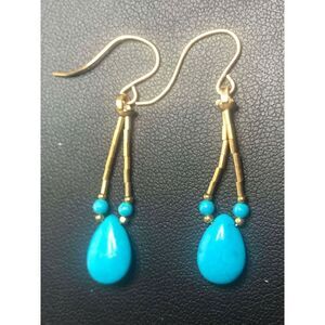 2561 Blue Turquoise 14k Gold filled GF Dangle drop earrings
